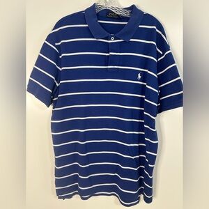 Ralph Lauren Men  Blue and White Striped Polo Shirt Size XL 100% cotton.